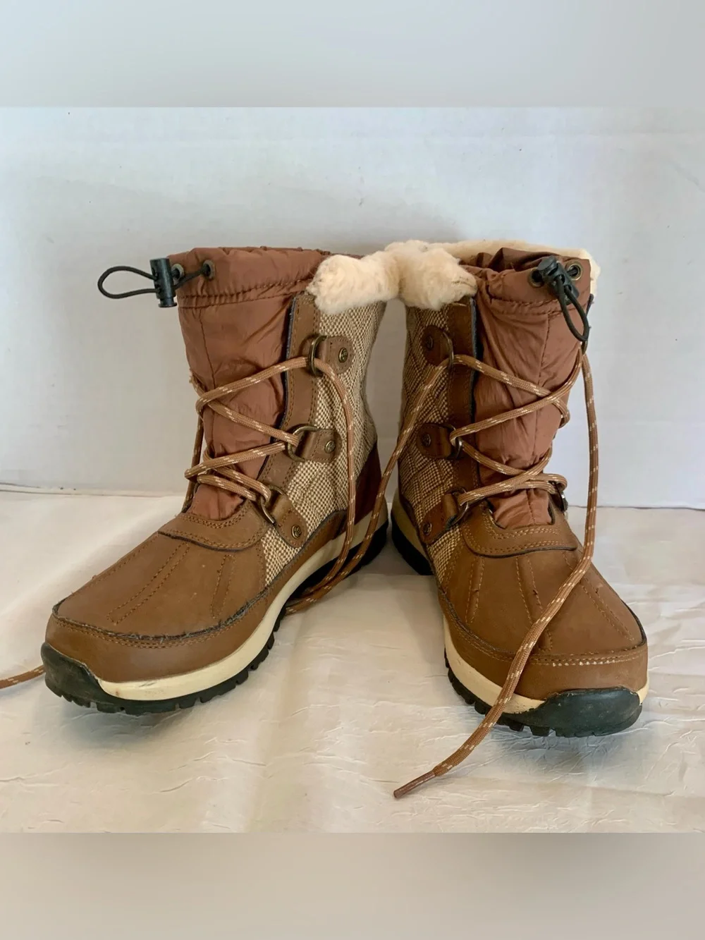 BEARPAW Womens Bethany Brown Outwear Faux Fur Winter Boots Size 7
